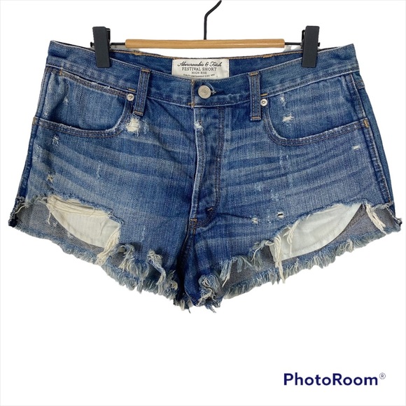 ABERCROMBIE & FITCH Festival High-Rise Jean Shorts Destroyed 6 Distressed - Picture 2 of 12